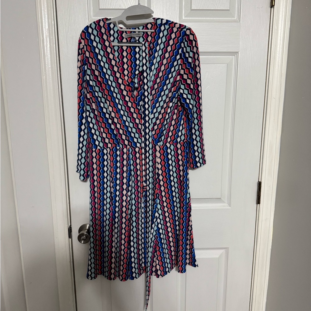 Danny & Nicole Red and White A-Line Dress V-Neck 3/4 Sleeve